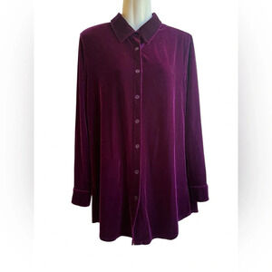 NWT Soft Surroundings Velvet Boyfriend Button Down Tunic Shirt Purple Potion S